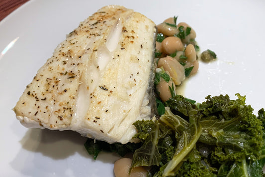 Pan-Roasted Halibut with Herbed Cannellini Beans